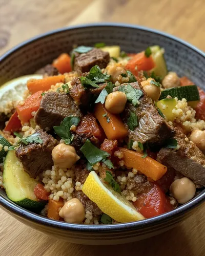 Couscous d'agneau délicieux avec légumes