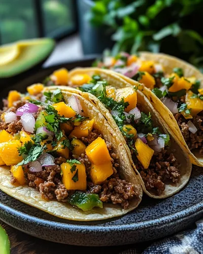 Tacos de boeuf avec salsa de mangue