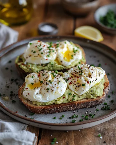 Toast à l'avocat délicieux avec des œufs pochés