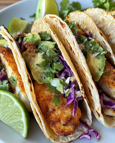 Tacos de poisson croustillants avec salade de chou