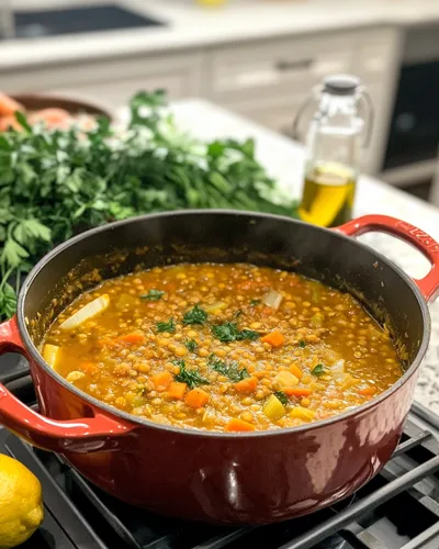 Soupe de lentilles véganes copieuse