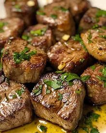 Bouchées de steak au beurre d'ail grésillant